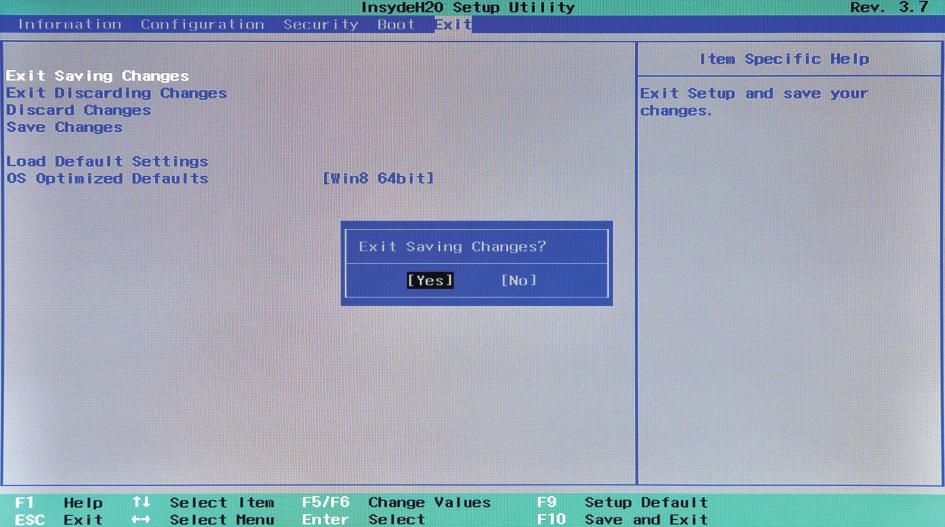 Luku 1. Tietokoneeseen tutustuminen 4 Avaa Exit (Lopeta) -valikko ja valitse Exit Saving Changes (Lopeta ja tallenna muutokset).