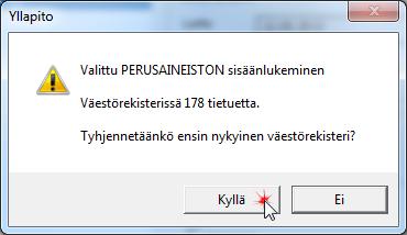 Perusaineiston tallennus tietokantaan Kun aineistokansio on haettu ja tallennetta tiedosto valittu, voidaan perusaineiston tallentaminen tietokantaan aloittaa.