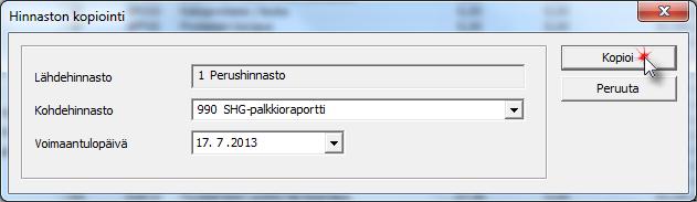 40 / 85 8.5.5. Hinnaston kopiointi Hinnasto voidaan kopioida joko osittain tai kokonaan.