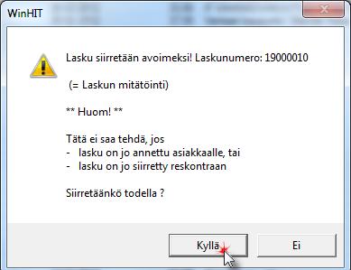 .1. Hyvityslasku reskontraliittymiin Tilanteita, joissa joudutaan tekemään hyvityslasku: Asiakkaan reklamaatio hyväksytään ja häneltä perutaan sakko-