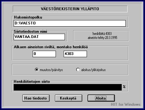 61 / 85 17. VÄESTÖREKISTERIN PÄIVITYS Väestörekisterin ajaminen vaatii pääkäyttäjän oikeudet TAI väestörekisterin päivitys-oikeudet. Väestörekisterin päivitys tehdään Koodisto-apuohjelmalla.