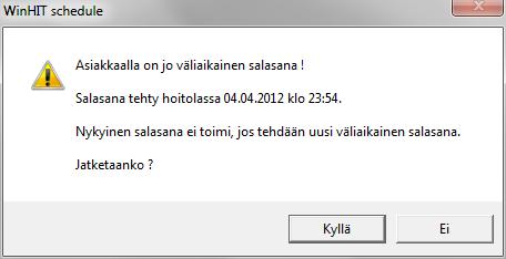 Salasanan voi luoda Asiakas-ylävalikosta sekä Hoitohuone- että Ajanvaraus-ohjelmissa. 1.