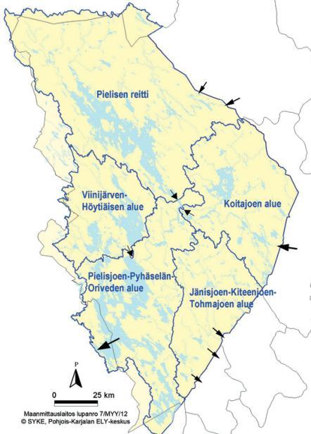6 3.2 Pinta- ja pohjavesivarojen yleiskuvaus 3.2.1 Pintavesivarat Suunnittelualueella Kiteen, Tohmajärven ja Rääkkylän kuntien alue ulottuu osin Pielisjoen-Pyhäselän-Oriveden aluelle (04.