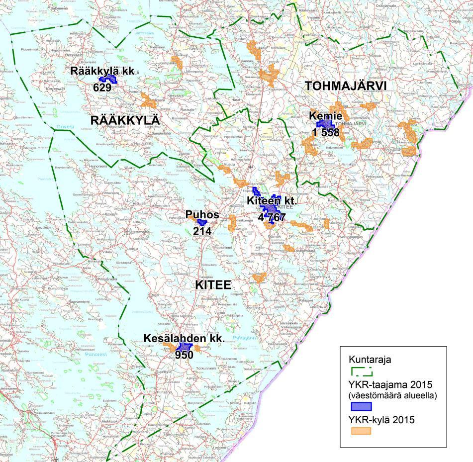 5 Suunnitelma-alueen asutuksesta on sijoittunut YKR 5 -taajamiin n. 8 100 asukasta eli 46 % ja kyläalueisiin n. 2 800 eli 16 % väestöstä.