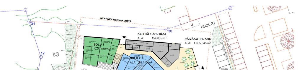 Seminaarinmäelle rakennettavan päiväkodin alustavassa suunnitelmassa on hahmoteltu mahdollista pihaalueen laajentamista Viipurinpuiston puolelle.