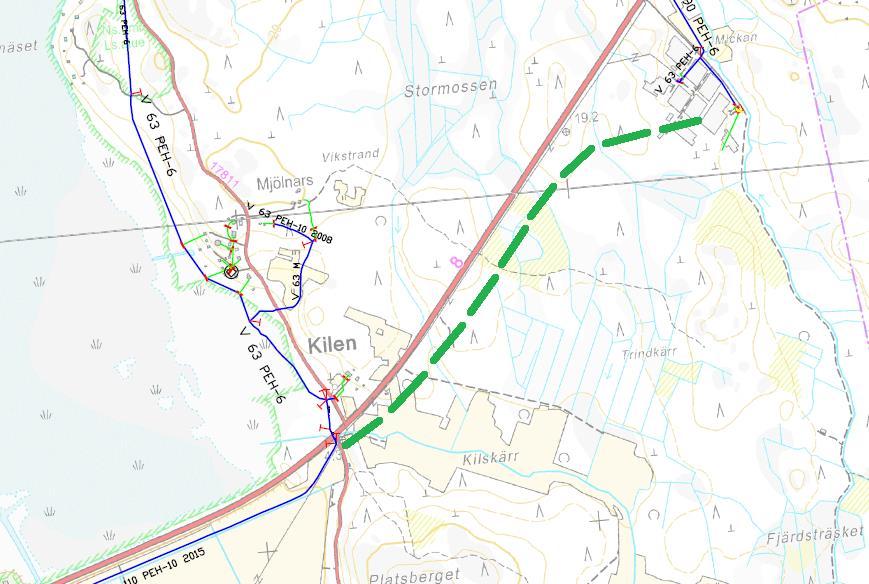 Valtatien 8 varrella on ilmajohtona toteutettu suurjännitejohto, joka tulee olemassa olevalle tarha-alueelle ja alueella
