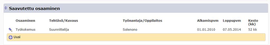 Hankitun osaamisen rivi tulee opettajan liittymälle hakeutumisvaiheen henkilökohtaistamiselle, mutta rivi ei missään vaiheessa muuttuu opiskelijan kannalta sellaiseksi, että sitä ei voi enää muokata