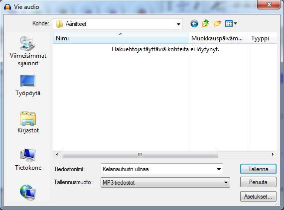 29.6.2018 6 III Tallennus Tallenna äänitiedostot tietokoneen levylle tai vaikka omalle muistitikulle, mistä ne voi polttaa CD-levylle.