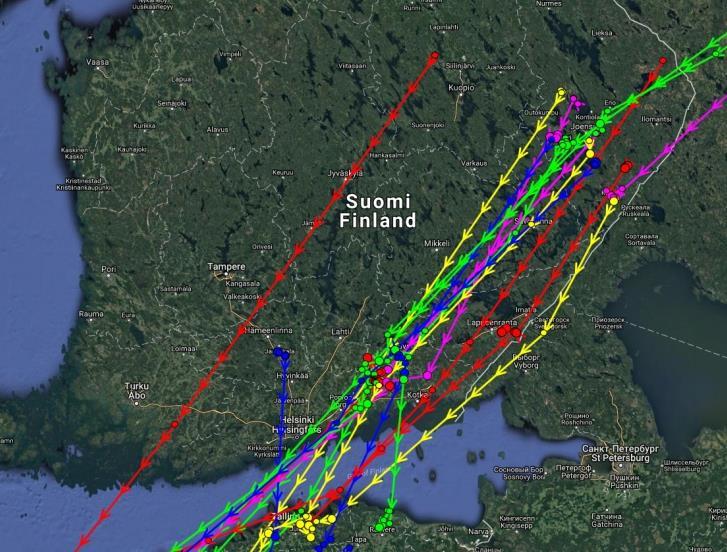 Lintujen paikannusvälit vaihtelivat paljon, kahdesta paikannuksesta päivässä aina useisiin viikkoihin, joten lentoreitit ja osin lepäilyalueetkin jäävät osaksi arvailujen varaan.