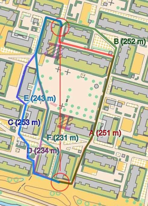 Rata F / 13-14 Kannelkylän halkijuoksu Oikealta kulkevat vaihtoehto A ja B ovat nopeita ja varmoja.