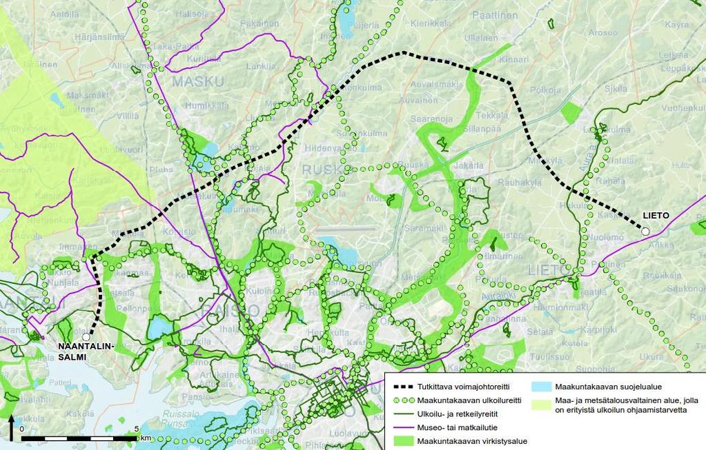 Selvitys maakuntakaavoitusta varten sivu 26 /36 mahdollisuuksien mukaan huomioon ulkoiluun ja virkistäytymiseen liittyvät alueet ja suunnitelmat.