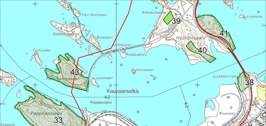 27 va laji. Lajin esiintyminen alueella tulee tarvittaessa kartoittaa. Kohde jäi lopullisen kaavarajauksen ulkopuolelle. Kuva 20.