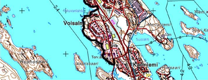 Ensimmäinen laskentakierros tehtiin 2. 3.7. ja toinen 6. 7.8. Kuva 1. Lepakoiden kartoitusreitin (n. 5 km) sijainti Voisalmen ja Kivisalmen välisellä ranta-alueella (musta viiva).