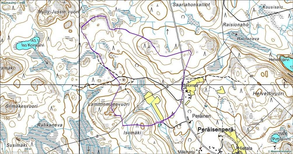 8 Kuva 4. Kosteikon valuma-alueen rajaus maastokartalla 1:8000, Pohjakartta Maanmittauslaitos lupa nro 32