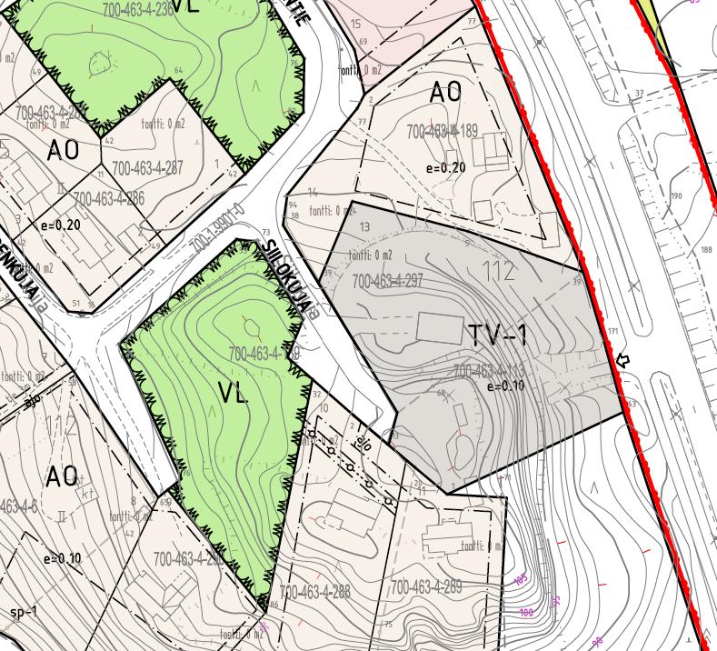 Pikettivuoren Siilokujan alue Asemakaavan aluevarauksia ovat