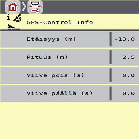 Käyttö, AXIS ISOBUS 4 4.4.8 GPS-Control Info Valikko GPS-Control Info antaa tietoa valikossa Laske OptiPoint lasketuista asetusarvoista.