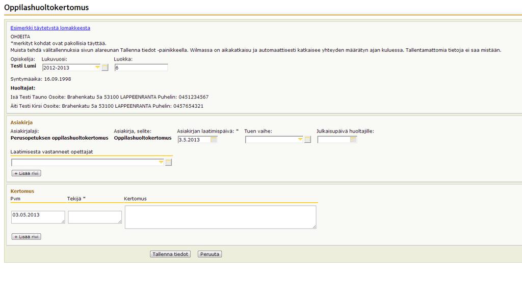 Opiskelijahuollon kertomuksen ja