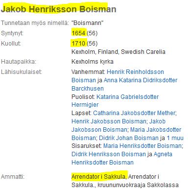 Jacob Boisman (isä Henrik, Pyhäjärven