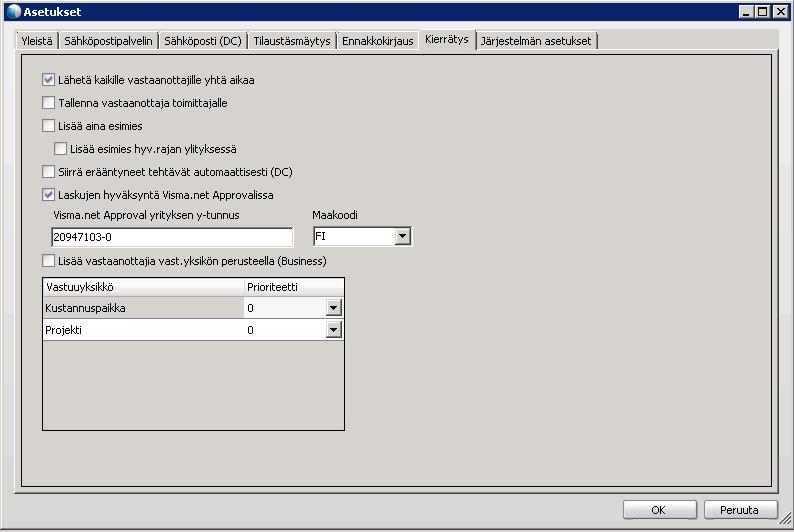 2.6 Visma.net Approval -yrityksen liittäminen DC yritykseen 1. Avaa Document Center 2. Avaa Työkalut Järjestelmäasetukset Kierrätys 3. Laita asetus Laskujen hyväksyntä Visma.net Approvalissa päälle 4.