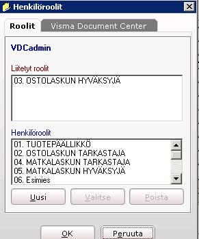 Perusta Visma Novaan yhteen Document Center yritykseen käyttäjä VDCadmin. (jotta voit asentaa DC Clientin). 11. Anna käyttäjätunnukseksi VDCadmin 12.