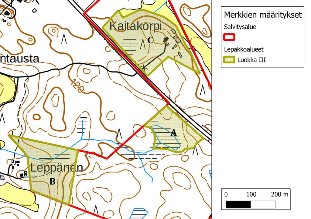 5 (8) Alue C on Kaitakorven tilan ympäristön varttunutta metsää, jossa niin ikään havaittiin viiksisiippalajeja heinä-elokuussa sekä muutamia pohjanlepakoita läpi kesän.