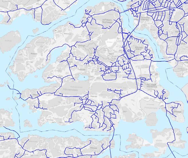 26 Hirvensalon vesihuoltoverkko Nykyiset käyttöveden ja jäteveden verkot on esitetty kuvissa 39 ja 40. Verkostot laajenevat Hirvensalossa mm.