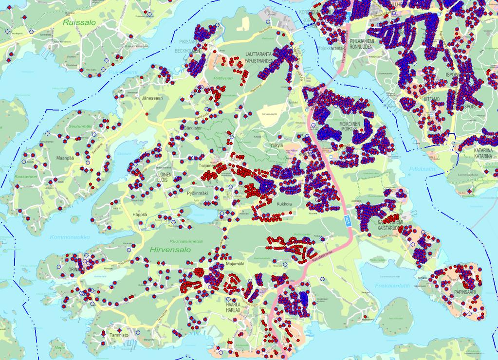 Väestön alueellista jakautumista on kuvattu kuvassa 7. 2014 8751 2015 9170 2016 9386 Hirvensalo on seudun rakennemallissa (2012) Turun ja koko kaupunkiseudunkin merkittävimpiä kasvualueita.