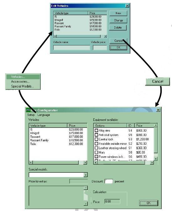 Esimerkki DreamCar GUI (kurssikirja kuva