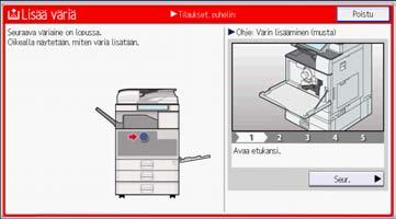 9. Paperin ja väriaineen lisääminen Varo tahrimasta ihoasi väriaineeseen, kun poistat paperitukosta tai vaihdat värikasettia.