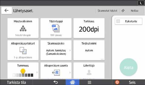 2. Aluksi [Lähetysaset.]-näyttö Voit liikkua tässä osiossa kuvattujen neljän näytön välillä pyyhkäisemällä näyttöä ylös tai alas. Näytöllä näkyvät tiedot vaihtelevat laitteen asetuksista riippuen.