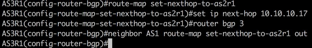 23 3.5.6 Next Hop Liikenne esimerkkiverkon työasemalta verkkoon 192.168.3.0/24 reitittyy parhaan polun algoritmin mukaan AS1R1:n ja AS1R2:n kautta AS3R1:lle: [root@wks ~]# traceroute -I 192.168.3.1 -n traceroute to 192.