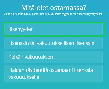 JÄSENYYDEN OSTAMINEN 1. Valitse Ostamaan ylävalikosta 2.