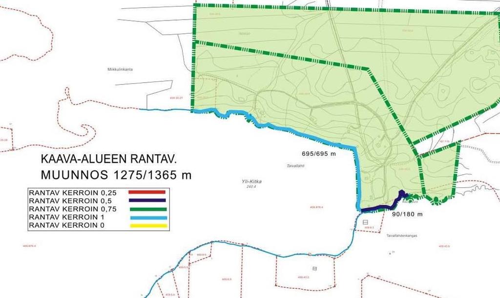 21 5.1. Kaavan rakenne 5.1.1. Mitoitus Muutosalueeseen kuuluu Kitkajärven rantaviivaa n. 680 m. Ranta on suora, joten ns. muuntaminen ei vaikuta siihen. Rakennuspaikkojen määrää ei muuteta.