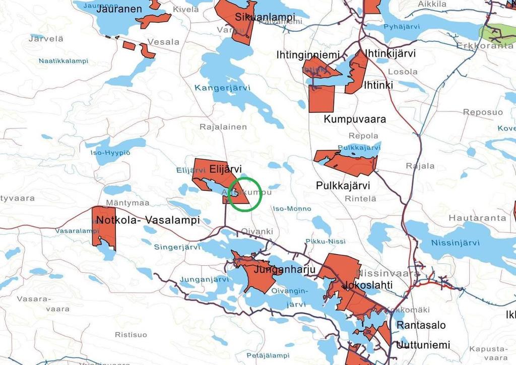 Alueen lähellä on suuri määrä ranta-asemakaavoja etenkin Oivangin vesistöalueella. Niiden rajaukset on esitetty oheisella kartalla. Vihreällä on asemakaava-alueet ja punaisella ranta-asemakaavat.