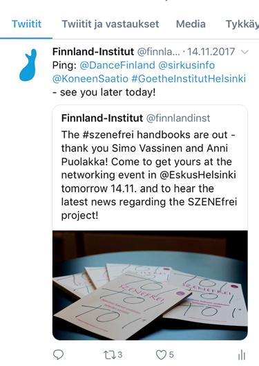 Tapahtumista laadittiin digitaalisia kutsuja, saksanja suomenkielisiä lehdistötiedotteita sekä toisinaan flyereita ja julisteita.