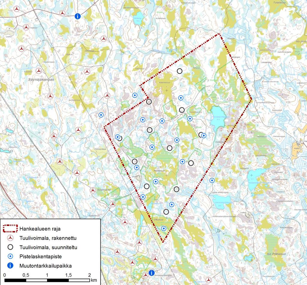 Iin Palokankaan tuulivoimapuisto FCG SUUNNITTELU JA TEKNIIKKA OY 10 (61) 20.3.2017 jen sijoittumista hankealueella.