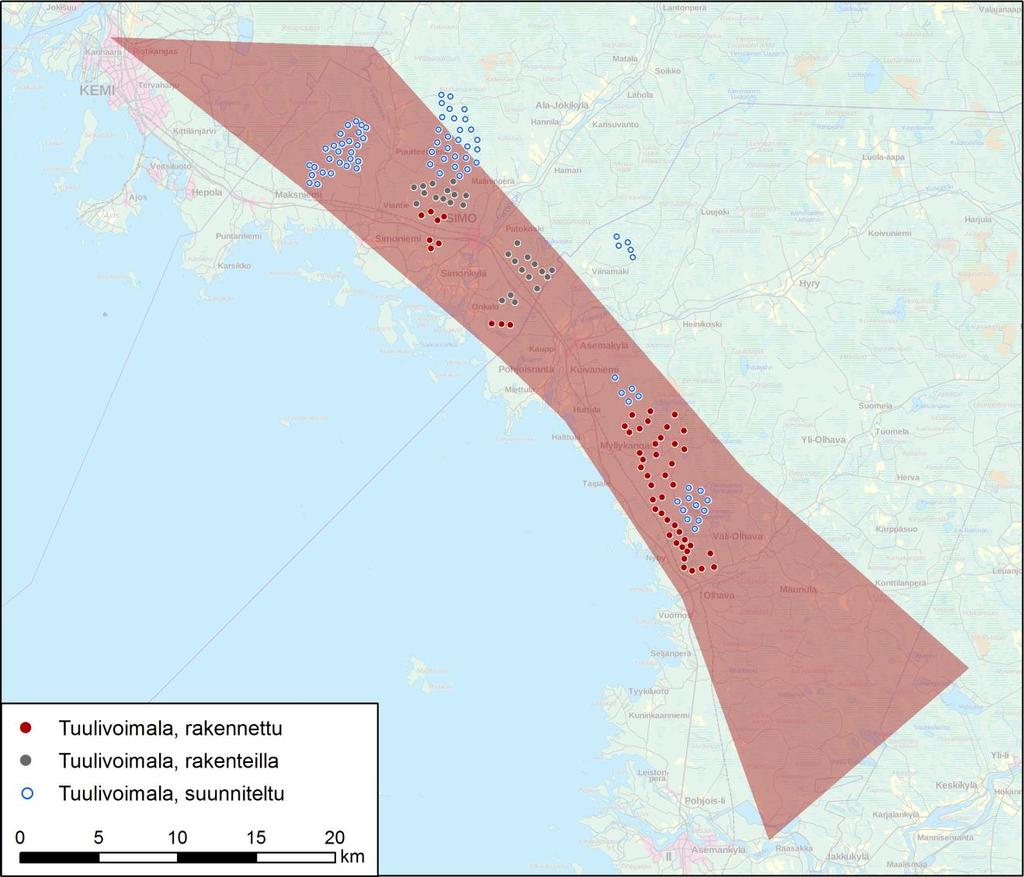 Iin Palokankaan tuulivoimapuisto 27 (61) FCG SUUNNITTELU JA TEKNIIKKA OY 20.3.2017 Kuva 13.