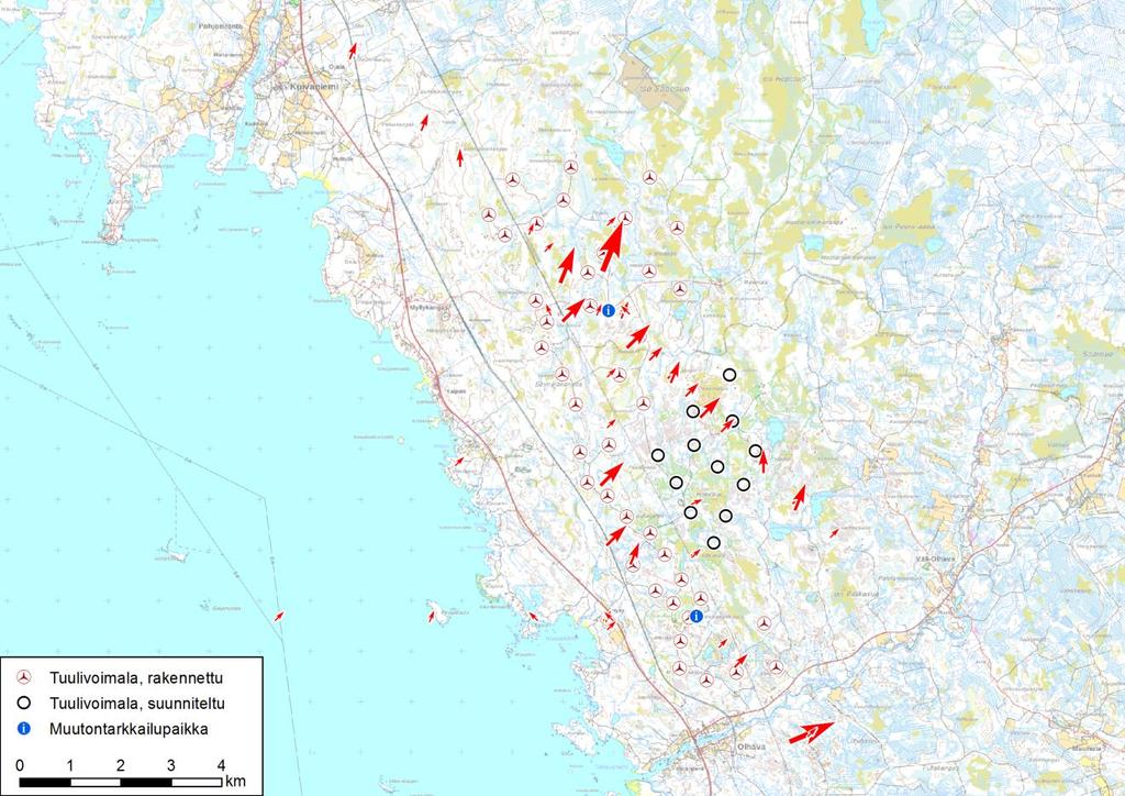 Iin Palokankaan tuulivoimapuisto FCG SUUNNITTELU JA TEKNIIKKA OY 34 (61) 20.3.2017 Kuva 19. Kuikkalintujen havaittu kevätmuutto Olhavassa ja Myllykankaalla vuonna 2016.