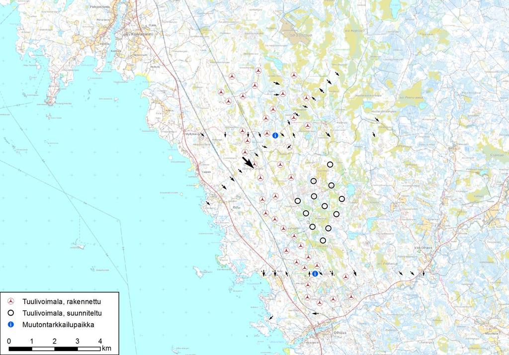 Iin Palokankaan tuulivoimapuisto FCG SUUNNITTELU JA TEKNIIKKA OY 36 (61) 20.3.2017 Kuva 21. Meri- ja maakotkan havaittu kevätmuutto Olhavassa ja Myllykankaalla vuonna 2016.