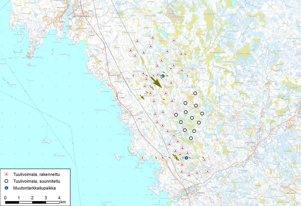 Iin Palokankaan tuulivoimapuisto FCG SUUNNITTELU JA TEKNIIKKA OY 41 (61) 20.3.2017 Kuva 26. Hiirihaukan havaittu syysmuutto Olhavassa ja Myllykankaalla vuonna 2016.