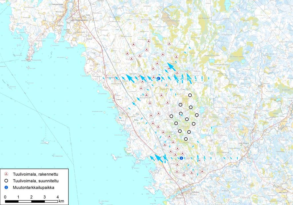 Iin Palokankaan tuulivoimapuisto FCG SUUNNITTELU JA TEKNIIKKA OY 43 (61) 20.3.2017 Kuva 28. Varpushaukan havaittu kevätmuutto Olhavassa ja Myllykankaalla vuonna 2016.