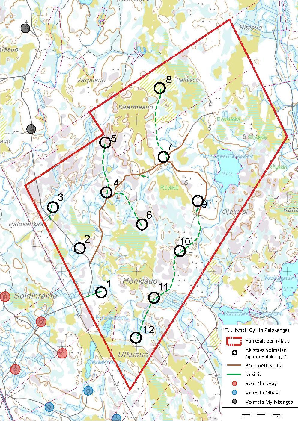 Iin Palokankaan tuulivoimapuisto FCG SUUNNITTELU JA TEKNIIKKA OY 2.2 6 (61) 20.3.2017 Hankkeen kuvaus Tuulivoimapuisto muodostuu enimmillään 12 yksikköteholtaan noin 3-8 MW tuulivoimalasta.