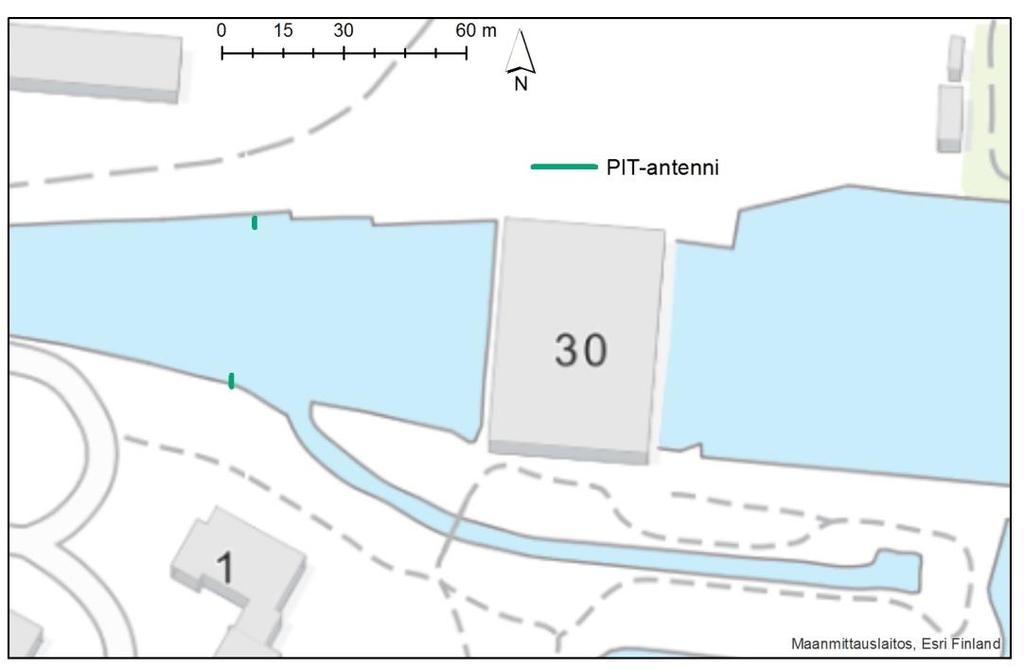 PIT kokemuksia Merikosken alakanavasta Kaksi PIT-antennia alakanavassa Pohjoisrannan antenni käytössä 21.8.-12.9.