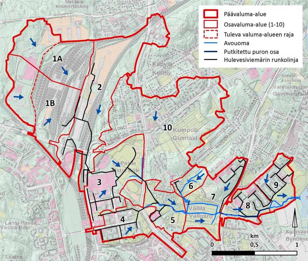 Kumpulanpuro - perustietoa Puron pituus n. 1,9 km Valuma-alue 4,7 km2 hulevesiä 3,5 km2 valuma-alueelta puroon.