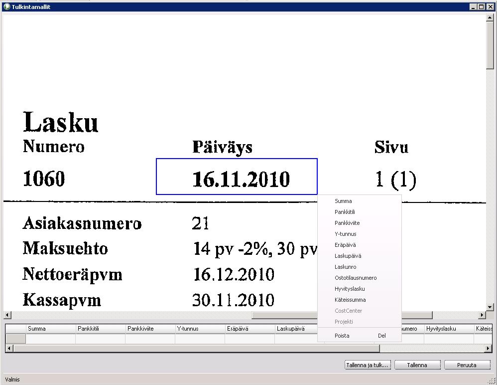 Alalaidassa löytyy Mallit-painike, jolla malli muodostetaan. Tulkinnan tulokset näyttö Piirrä hiiren vasemmalla alue, josta arvoa haetaan.