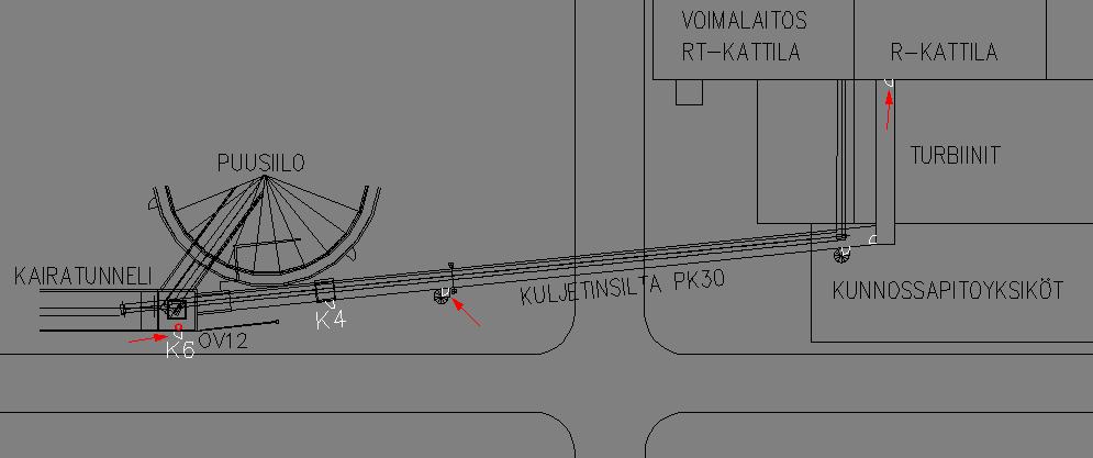 Kuva 11. Kuljetinsilta PK30: n CAD-kuva (Raumaster 1999) Kuljetinsillalta PK30 pääsee poistumaan kolmea eri reittiä pitkin.