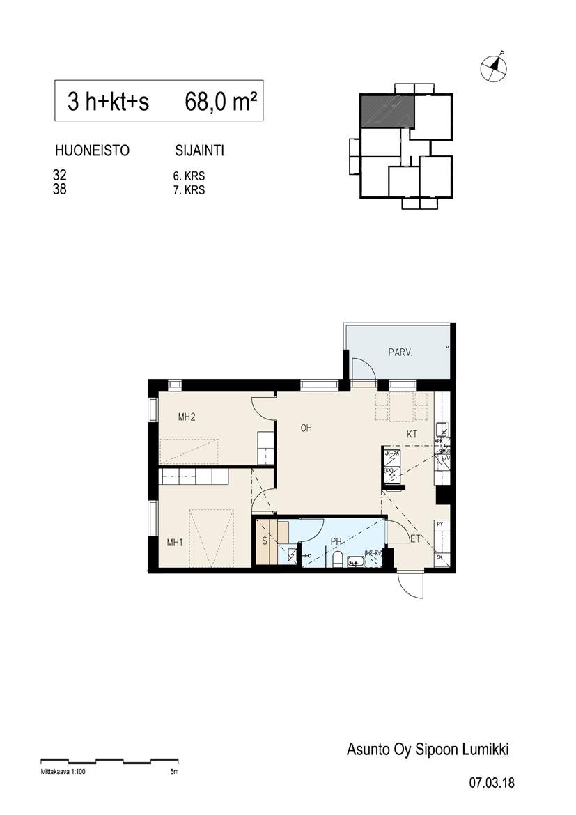 68,0 m² 3 h+kt+s ASUNTO 32 ASUNTO 38 6.