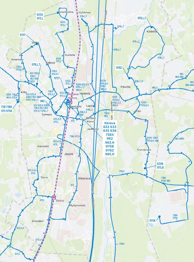 18 Hyrylän ja Nikkilän suunnasta Keravan asemalle tulevat linjat täydentävät joukkoliikennepalvelua Keravan länsi- ja itäosassa. Linjoilla 962 ja 985 tarjontaa on säännöllisesti päivittäin.