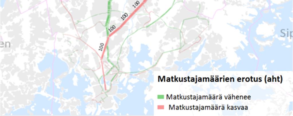 pääradalle suuntautuvien matkojen lisääntyminen, sekä Tuusulanväylän