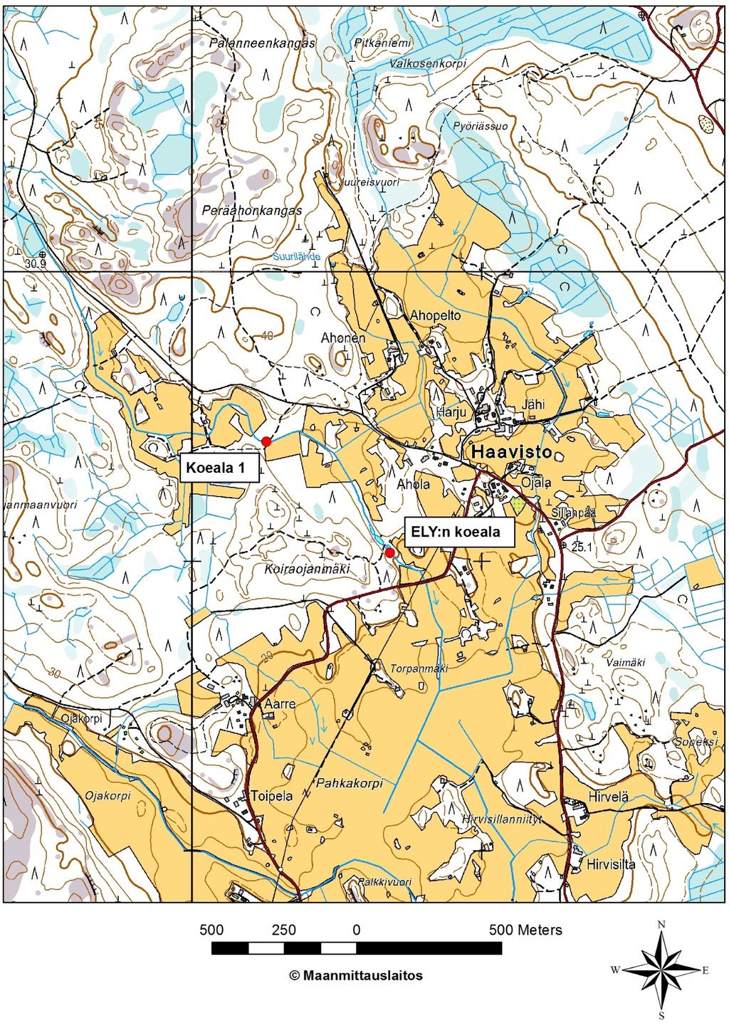 LIITE 3 Huosiossuon turvetuotantoalueen kalataloustarkkailuun kuuluvien sähkökoekalastusten koealat.